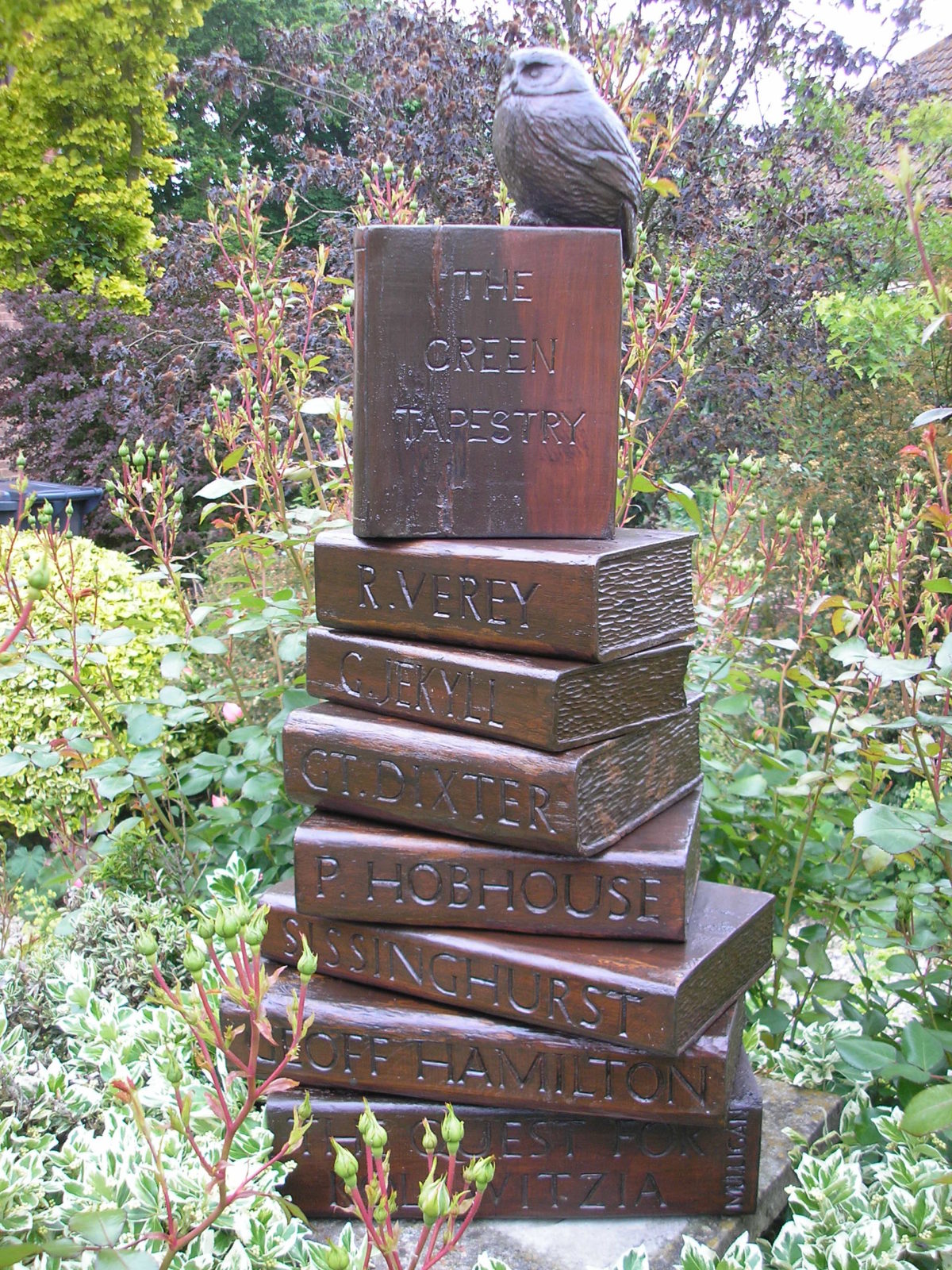 This started out as a project to tech my carving students letter carving. By making the books gardening books with famous gardens or gardeners as the titles, I have every letter of the alphabet here.